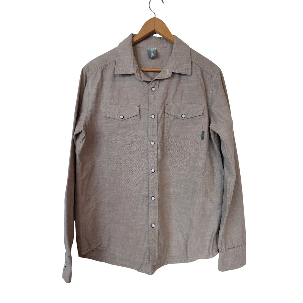 Stio Ashton Chambray   Cotton Western Snap Front Long Sleeve Shirt Size Medium